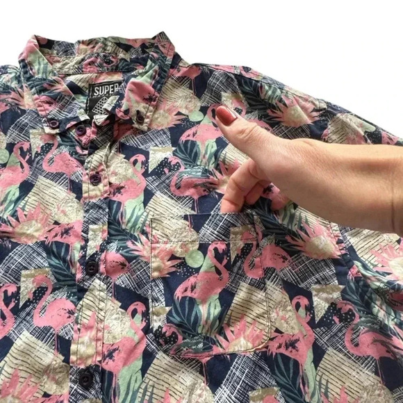 SUPER MASSIVE Men’s Lagoon Print Set Button-down Size XL Tropical Luau N207 - Picture 2 of 7